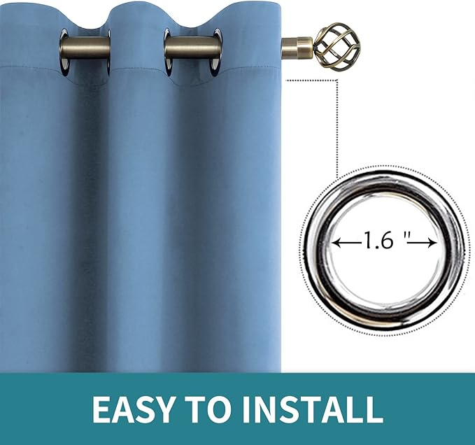BGment Blackout Curtains for Bedroom - Grommet Thermal Insulated Room Darkening Curtains for Living Room, Set of 2 Panels (52 x 45 Inch, Faded Denim)