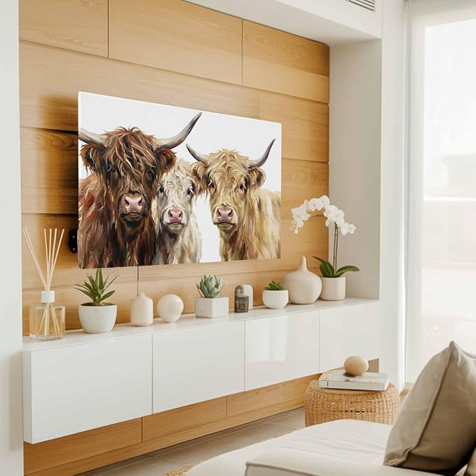 Farmhouse Highland Cows Indoor TV Cover, Elastic TV Screen Protector Watercolor - Image 2