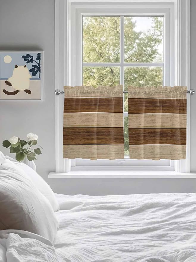 Retro Country Brown Wooden Board Window Valance Curtains, Farmhouse Gradient - Image 4