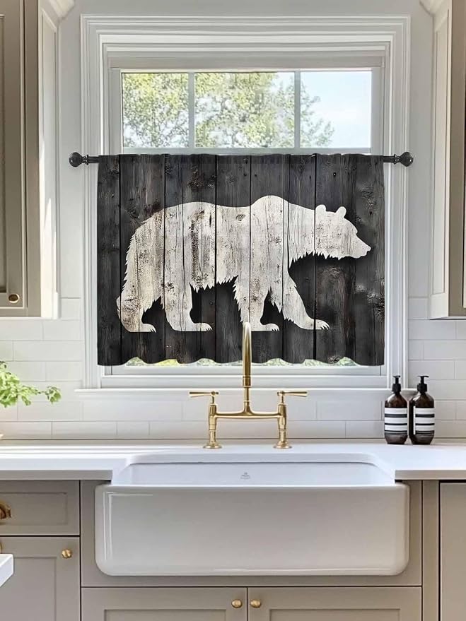 Sheer Curtains 45 Inch Length, Farmhouse Country Rustic Wooden Grain Privacy - Image 3