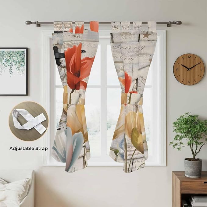 Retro Floral Bathroom Curtains 63 Inch Length, Window Curtains Tab Top - Image 5