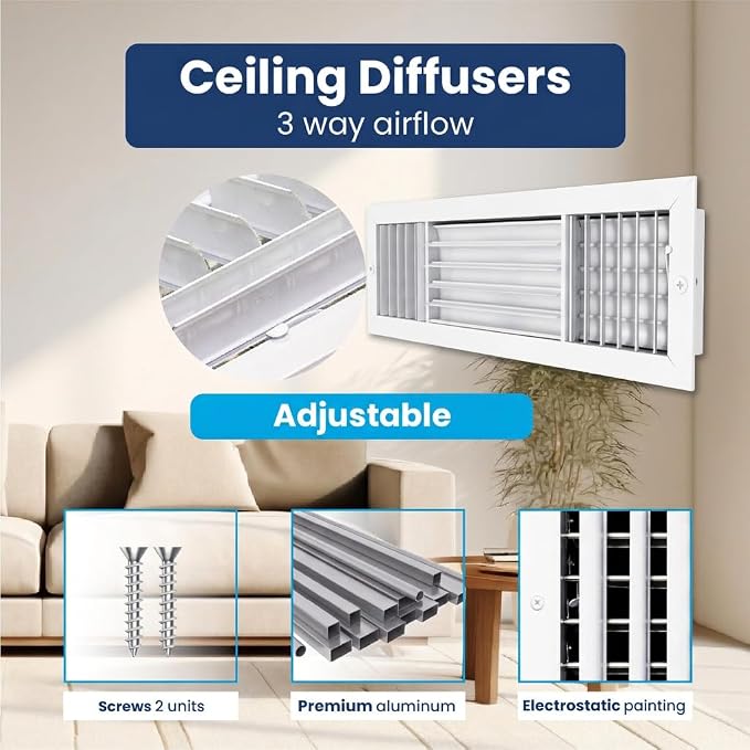 26x6 Aluminum 3-Way Air Vent Cover Wall or Ceiling HVAC Register Multi-Shutter - Image 4