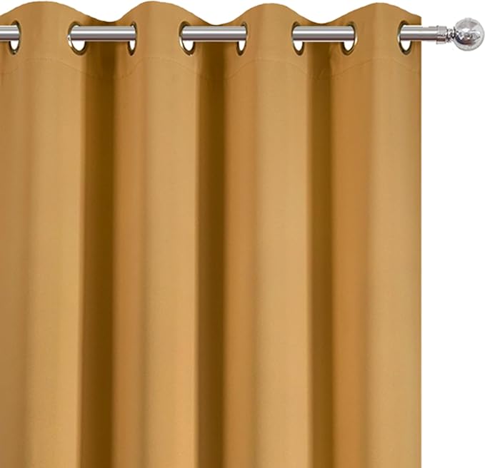 LEMOMO Blackout Curtains 52 x 90 inches Long Mustard Yellow Curtains Set of 2 Panels Thermal Insulated Room Darkening Curtains for Bedroom