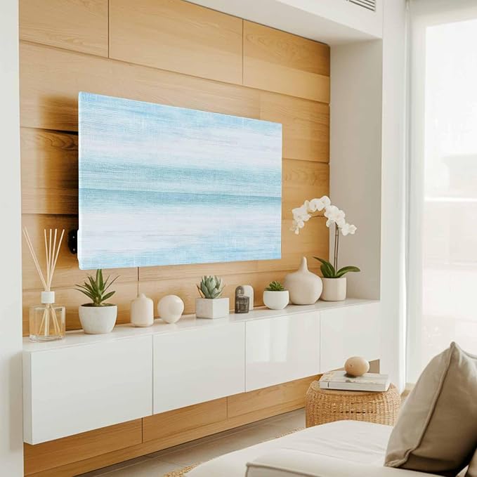 Modern Summer Light Blue Indoor TV Cover, Elastic TV Screen Protector Pastoral - Image 2