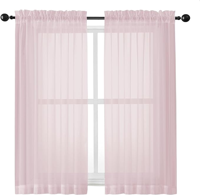 OWENIE Sheer Curtains 54 Inch Length 2 Panels Set, Blush Sheer Curtain for Living Room, Soft Airy Window Treatments for Bedroom, Fimly Voile Sheer Curtains & Drapes, 2 Pcs 84 Width 54 Long