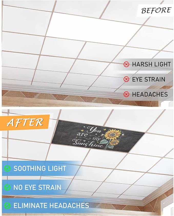 3 Pack Retro Sunflower Fluorescent Light Covers You are My Sunshine Yellow - Image 7