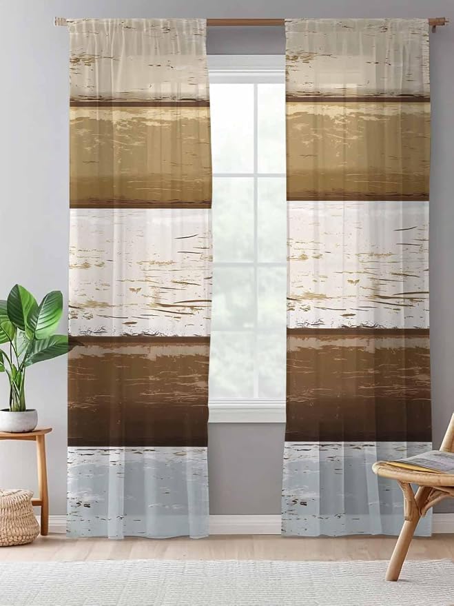 Sheer Curtains 108 Inches Long, Wood Grain Brown Semi Sheer Curtains Light - Image 5