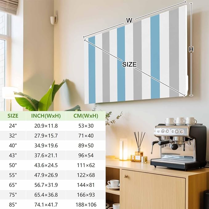 Abstract Blue Gray Striped Indoor TV Cover, Elastic TV Screen Protector Modern - Image 3