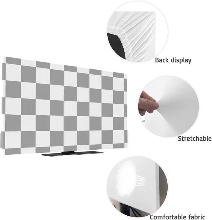 White Gray Buffalo Plaid Indoor TV Cover, Elastic TV Screen Protector - Image 7