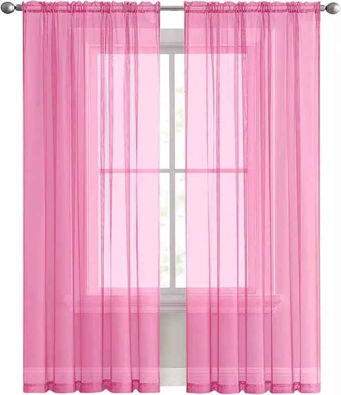 SpaceDresser Basic Rod Pocket Sheer Voile Window Curtain Panels Pink 1 Pair 2 Panels 52 Width 54 Inch Long for Kitchen Bedroom Children Living Room Yard（Pink, 52W x 54L）