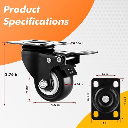 1.5" Casters Set of 28 Heavy-Duty Industrial Caster Wheels - Image 3
