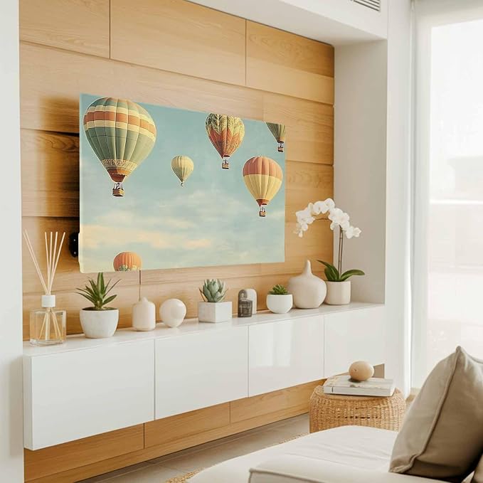 Indoor TV Cover for 55 Inche Screen, Retro Style Hot Air Balloon Stretch TV - Image 2