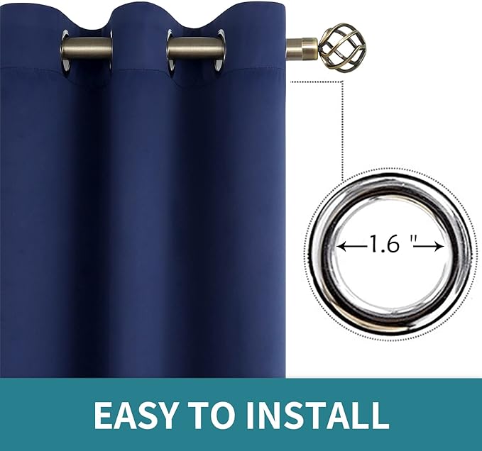 BGment Blackout Curtains for Bedroom - Grommet Thermal Insulated Room Darkening Curtains for Living Room, Set of 2 Panels, Each 46 x 84 Inch, Navy Blue
