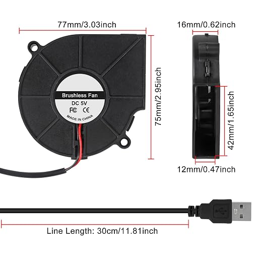 4Pcs 75mm USB Fan 75mm x 15mm Cooling Turbo Blower Fan 5V 7515 USB DC Brushless - Image 5