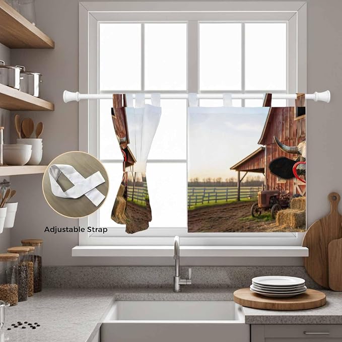 Farm Cows Kitchen Curtains 36 Inch Length, Small Window Curtains Tab Top - Image 5