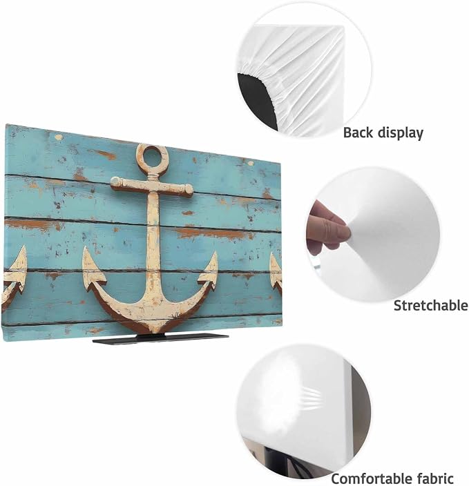 Nautical Anchor on Vintage Wood Grain Indoor TV Cover, Elastic TV Screen - Image 7