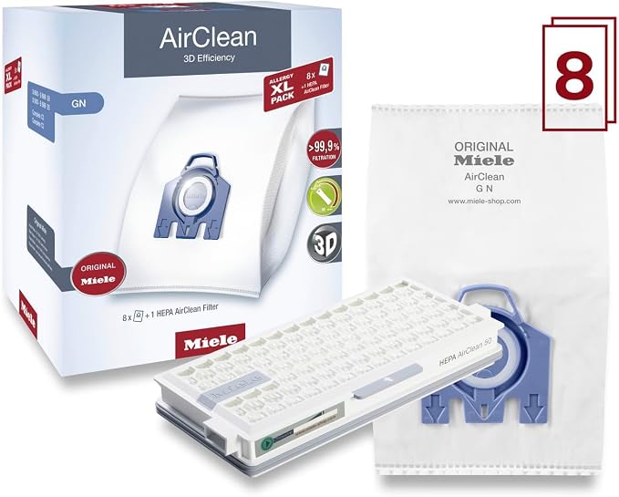 Miele AirClean 3D Efficiency Dust Bag, Type GN, Allergy XL-Pack, 8 Bags - Image 3
