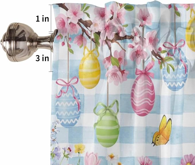 Happy Easter Half Window Curtains 24 Inches Long, Spring Watercolor Bunny Eggs - Image 6