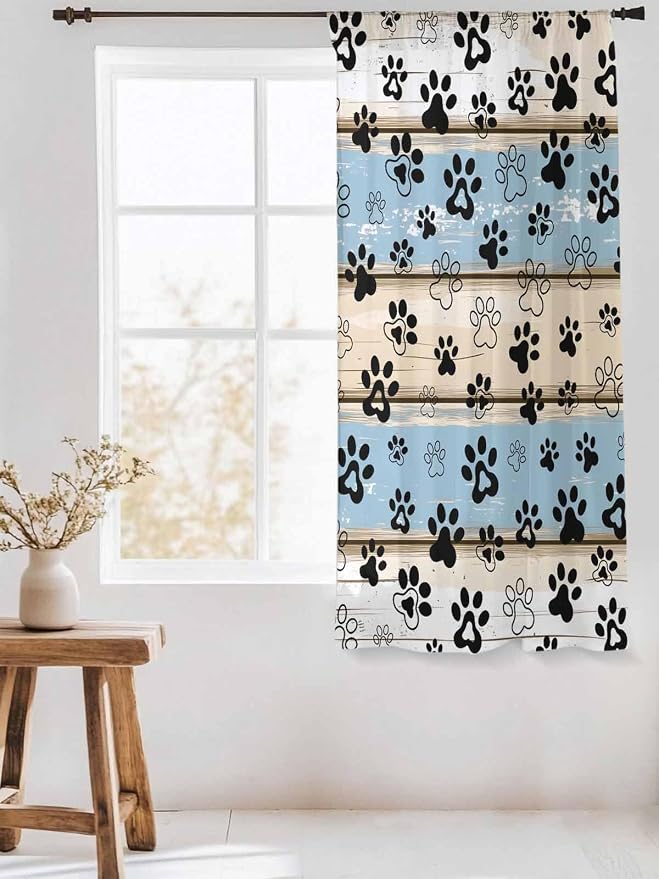Sheer Curtains 63 Inch Length, Vintage Farmhouse Rustic Wooden Grain Privacy - Image 3