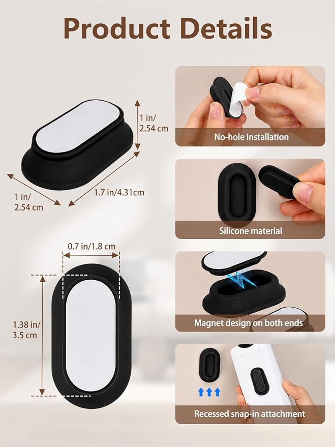 Magnetic Remote Control Holder Wall Mount, 5 Pack-Black | Drill-Free - Image 2