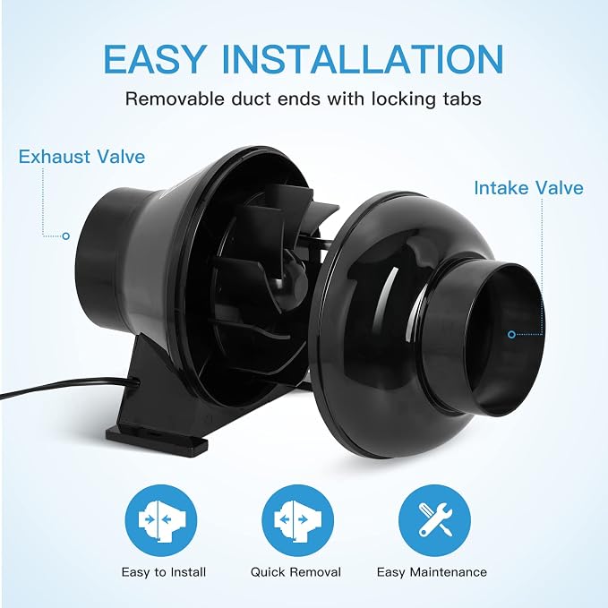 iPower 4 Inch 230 CFM Inline Fan Circulation Vent Blower, Air Carbon Filter - Image 5