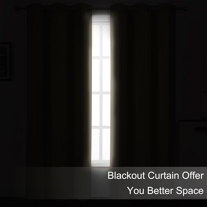 LEMOMO Khaki Thermal Blackout Curtains/38 x 63 Inch/Set of 2 Panels Room Darkening Curtains for Bedroom