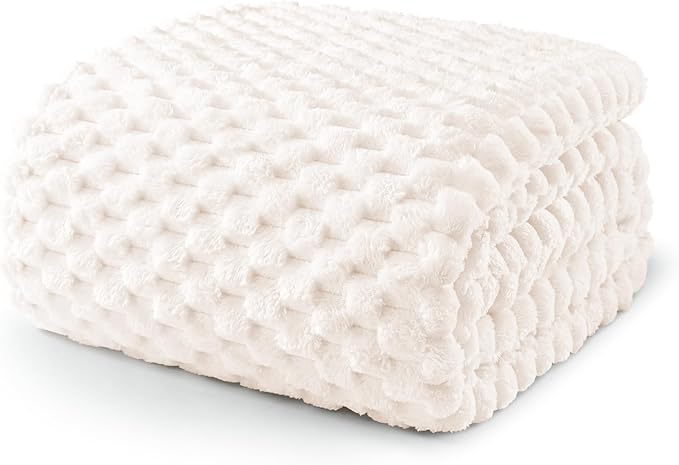 Exclusivo Mezcla Fleece Twin Blanket for Bed, Extra Large Fuzzy Ivory Bed Blankets, Soft Cozy Plush Sofa Throws for All Seasons, 60x80 Inches