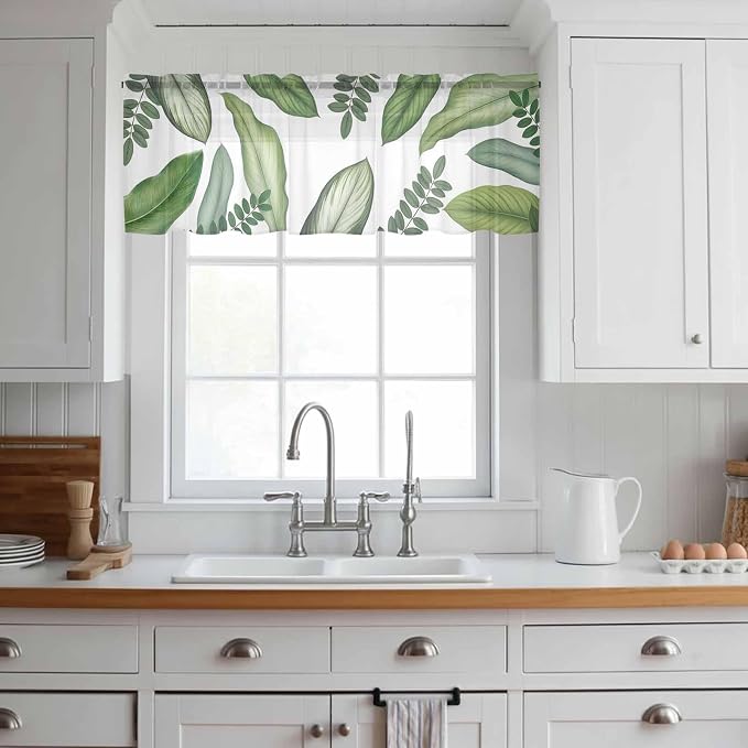 Summer Palm Leaf Sheer Valance Curtains - Image 2