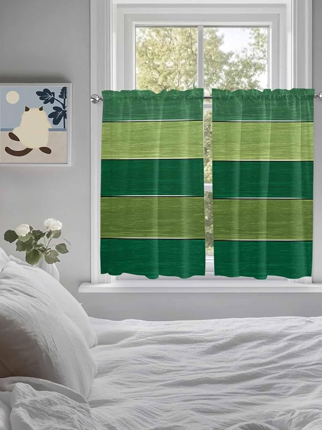 Farm Retro Green Wood Grain Window Valance Curtains, Rustic Wooden Plank - Image 5
