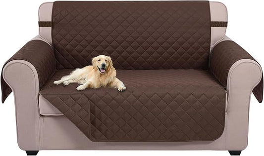 U-NICE HOME Loveseat Sofa Cover Reversible Couch Cover for Dogs with Elastic Straps Water Resistant Furniture Protector for Pets Couch Cover for 2 Cushion Couch (Loveseat, Chocolate/Chocolate)