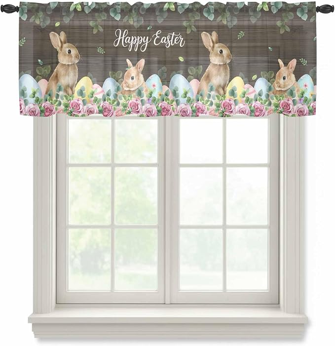 Easter Sheer Valances for Windows 60"x18", Light Filtering Kitchen Curtains by Unknown
