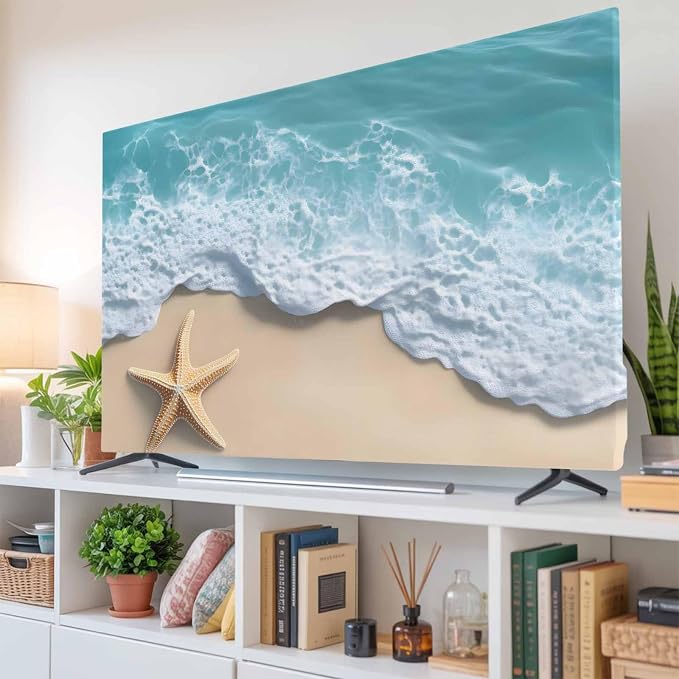 Beach Starfish Teal Sea Water Indoor TV Cover, Elastic TV Screen Protector - Image 6