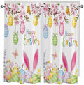 Happy Easter Bedroom Curtains 63 Inches length, Spring Watercolor Bunny Eggs by Unknown