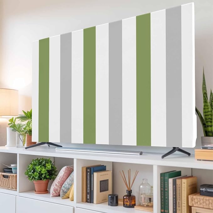 Modern Gradient Grass Green Grey Striped Indoor TV Cover, Elastic TV Screen - Image 6
