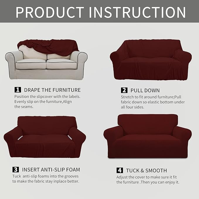 Easy-Going Stretch Sofa Slipcover 1-Piece Sofa Cover Furniture Protector Couch Soft with Elastic Bottom for Kids, Polyester Spandex Jacquard Fabric Small Checks (Sofa, Wine)