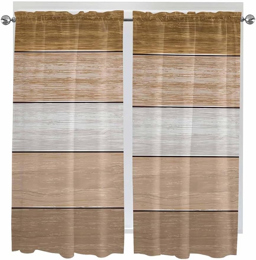 Retro Farm Wood Board Window Valance Curtains, 2 Panel - Image 9