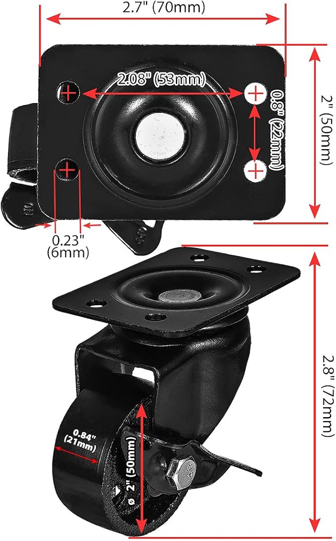 FactorDuty Set of 4 Metal Swivel Plate Caster Wheels - Image 2