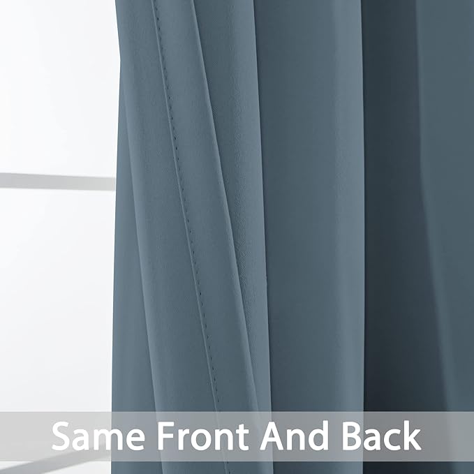 Yakamok 84 Inch Length Blackout Curtains for Bedroom, Room Darkening Thermal Insulated Solid Grommet Panels for Living Room(52Wx84L, Stone Blue, 2 Panels)