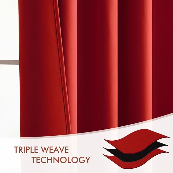 MIULEE Christmas Red Back Tab Blackout Curtains 102 Inch Long 2 Panels Set for Living Room Bedroom, Rod Pocket/Pinch Pleated Thermal Insulated Room Darkening Light Blocking Floor to Ceiling Drapes