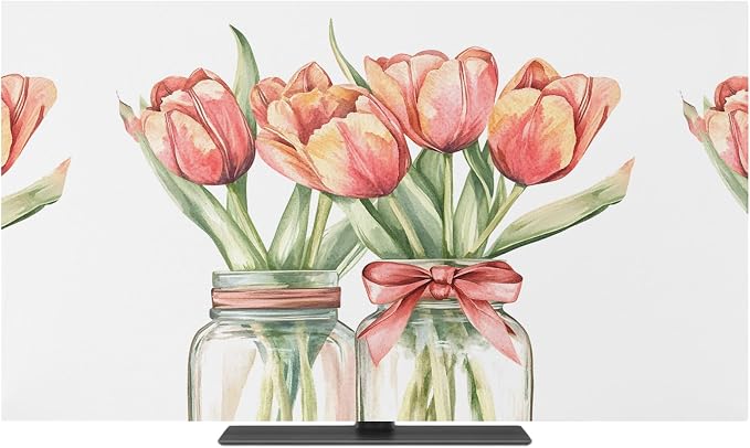 Farm Watercolor Tulip Flower Indoor TV Cover, Elastic TV Screen Protector by Unknown