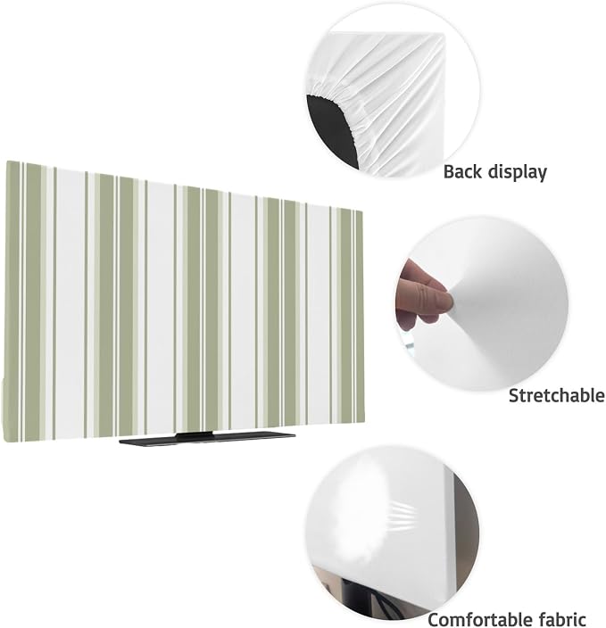 Vertical Green Stripes Indoor TV Cover, Elastic TV Screen Protector Minimalist - Image 7