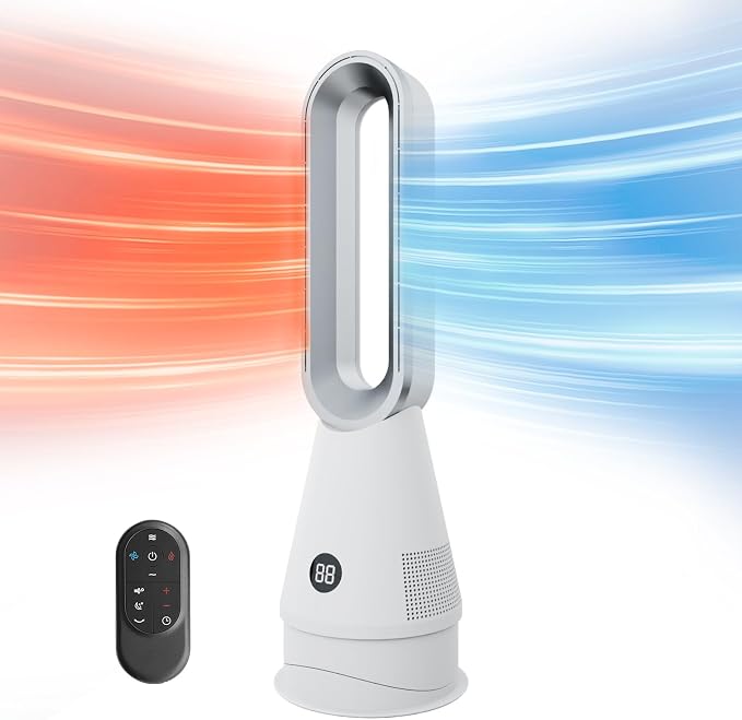 Bladeless Heater Fan, 25inch Heating & Cooling & Filter Combo Tower Fan 80° - Image 3