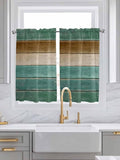 Vintage Plank Turquoise Brown Window Valance Curtains, Farmhouse Wood Grain by IDOWMAT