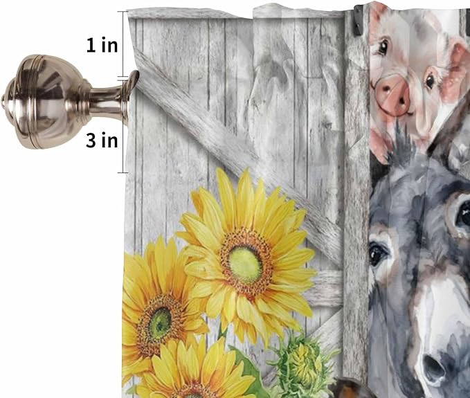 Farmhouse Kitchen Curtains 45 Inches length, Watercolor Sunflowers Animals - Image 6
