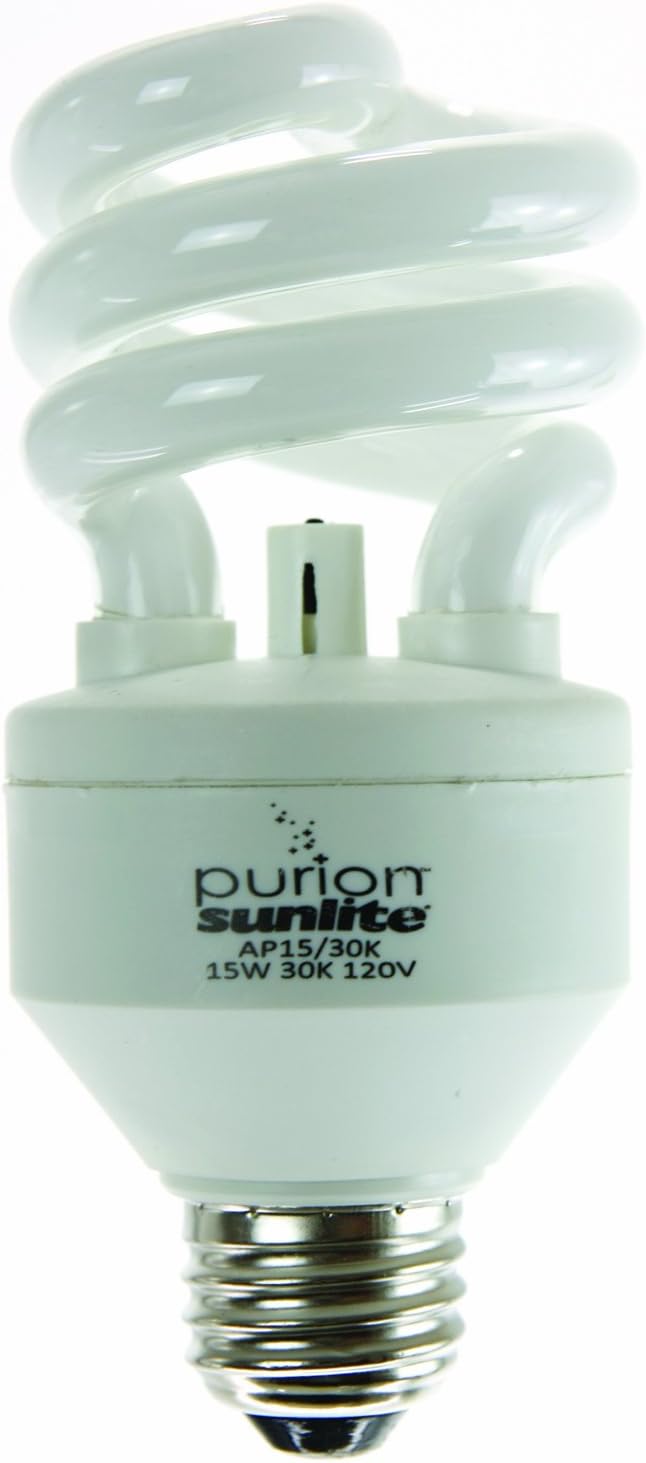 Sunlite AP15/65K Purion CFL T3 Spiral Light Bulb, 15 Watts, 900 Lumens Built-in by Sunlite