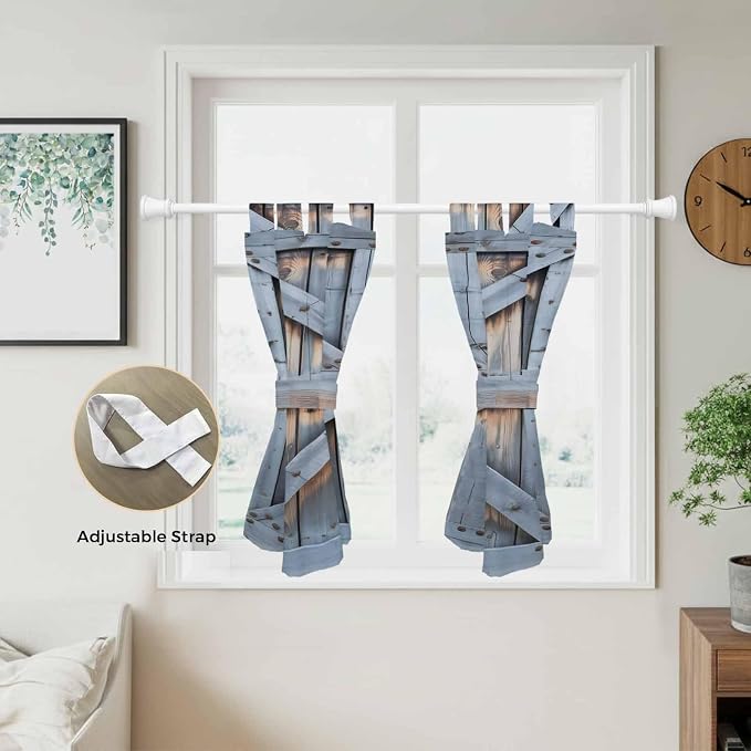 Farmhouse Wood Grain Bedroom Curtains 63 Inch Length, Window Curtains Tab Top - Image 5