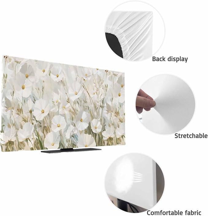 Summer White Gardenia Flower Indoor TV Cover, Elastic TV Screen Protector - Image 7
