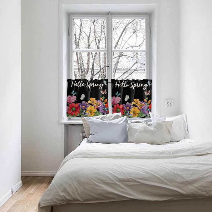 Spring Flowers Half Window Curtains 24 Inches Long, Watercolor Country Colorful - Image 5