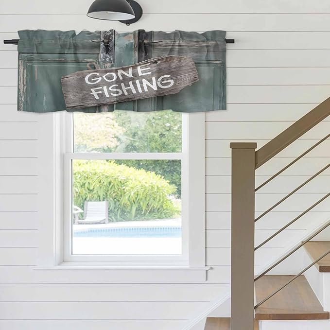 Gone Fishing Valances for Windows, Bronze Wood Grain Kitchen Valance Light - Image 5