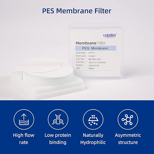 100 Pieces/Pack PES Disc Membrane Filters Hydrophilic 47mm Diameter 0.22µm Pore - Image 3